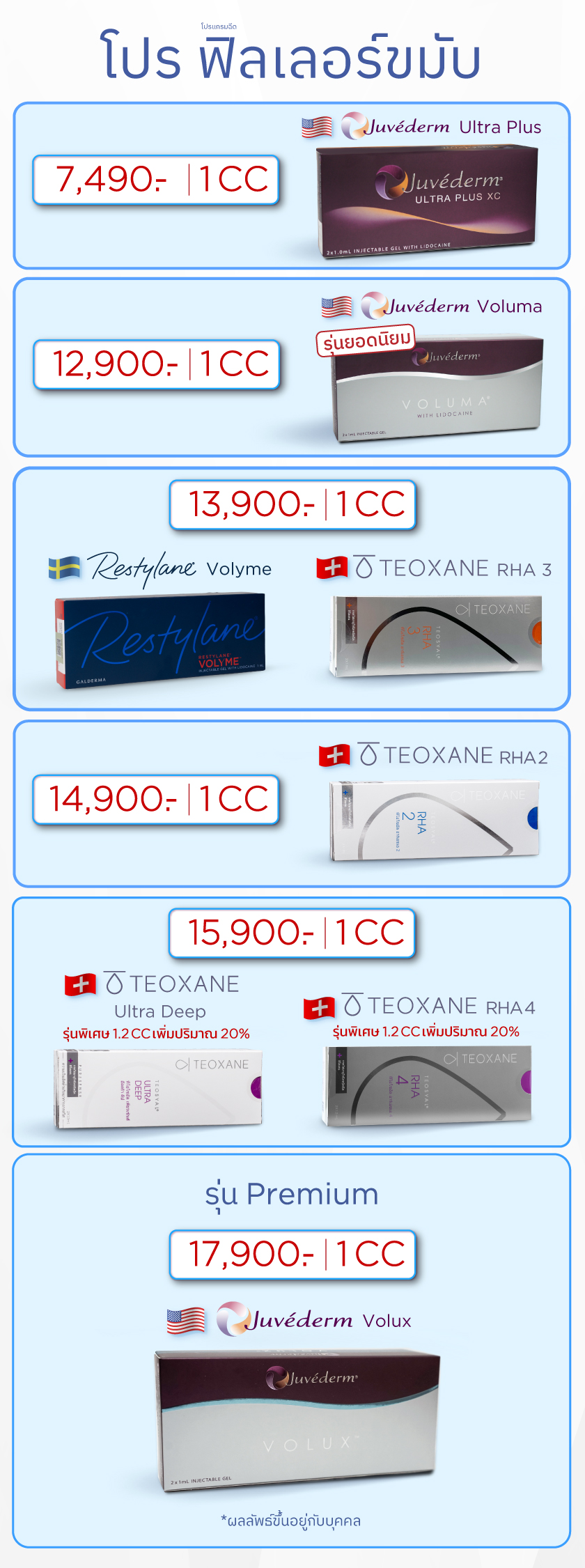 โปรฟิลเลอร์ขมับ, ราคาฟิลเลอร์ขมับ