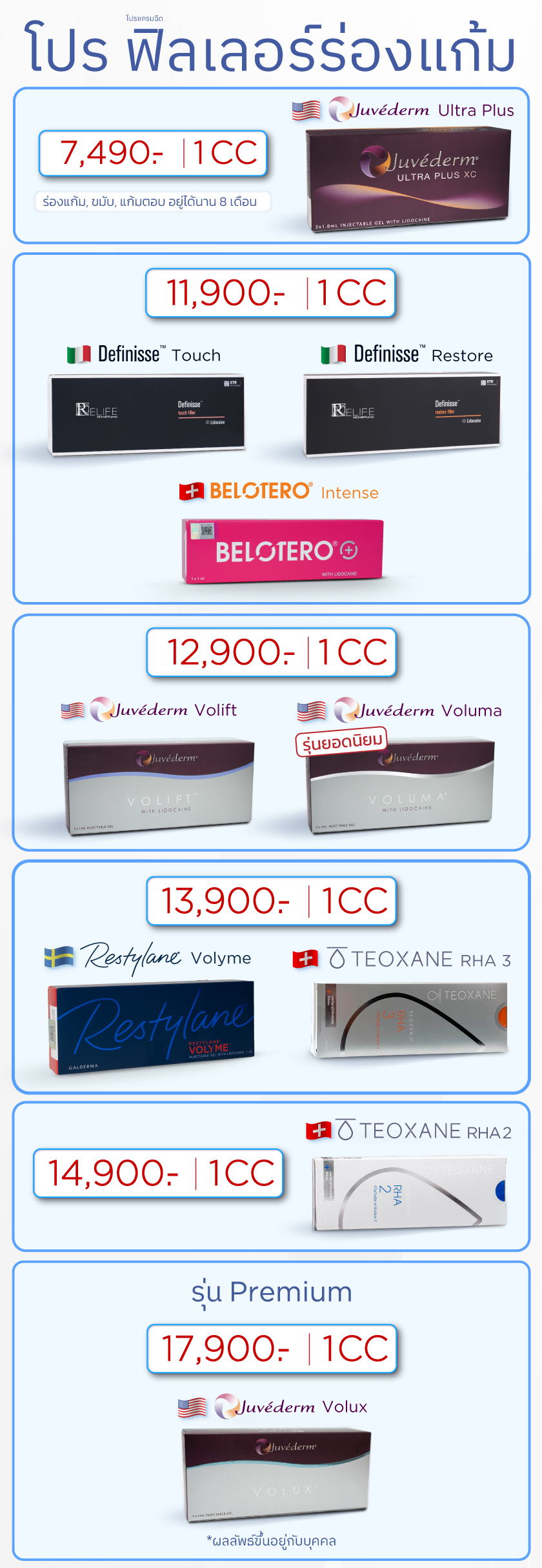 โปรฟิลเลอร์ร่องแก้ม, ราคฟิลเลอร์ร่องแก้ม
